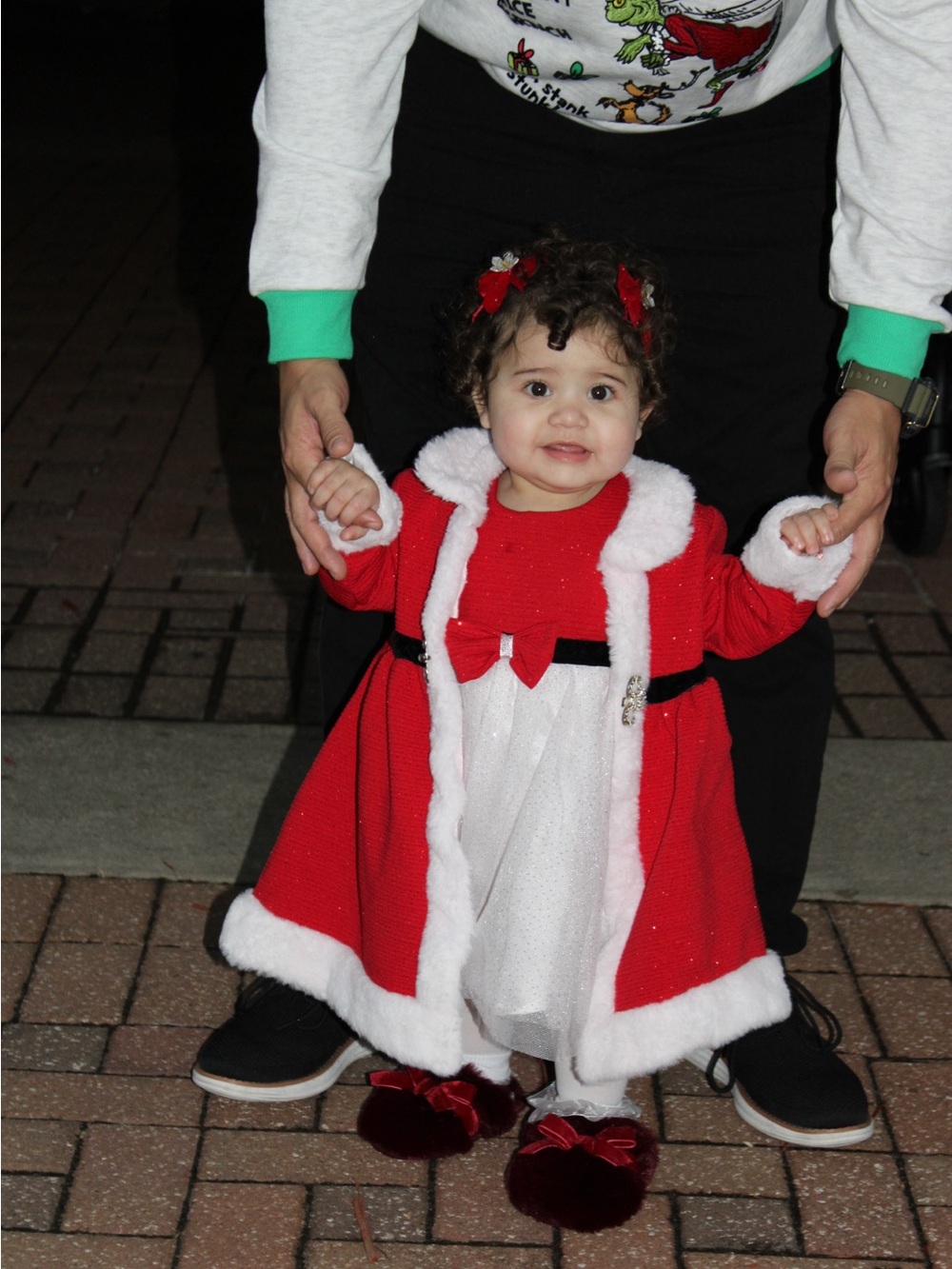 Red & White Holiday Infant Dress Coat with Faux Fur Trim